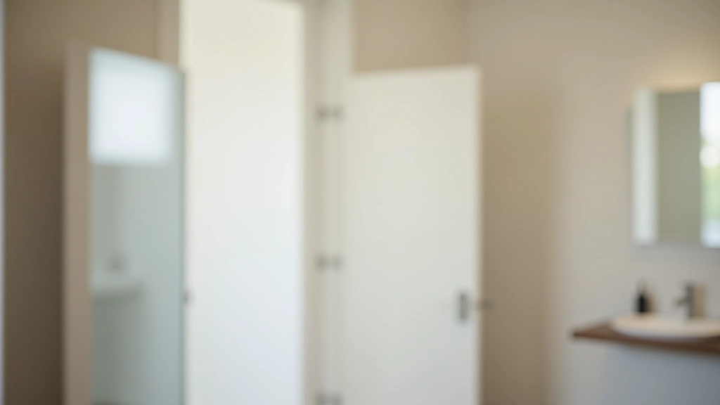 Bathroom with installed motion sensor above doorway and smart monitoring devices visible on shelves